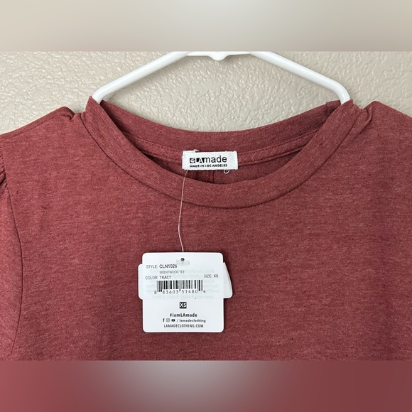 LAmade Linen Blend 'Brentwood Tee' Ruched Sleeve Casual Chic BOHO Size XS NWT - Picture 3 of 11